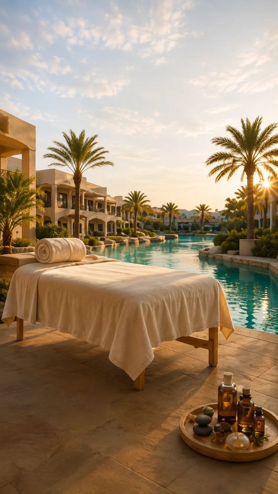 Massage table beside the water in El Gouna