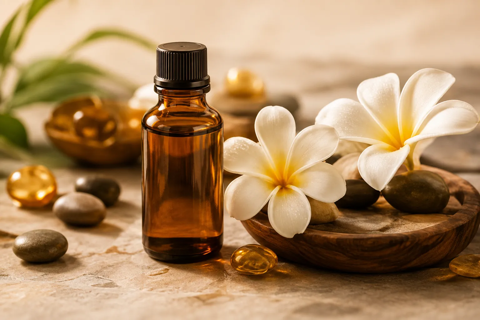 Aromatic massage oil and flowers